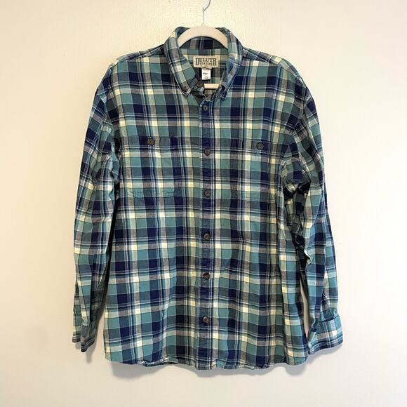 Duluth Men's Size L Green Blue Plaid Flannel Shirt Button Up Long Sleeves - Picture 1 of 5